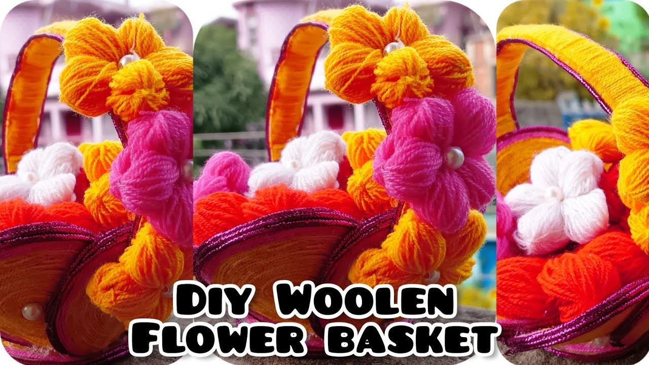 DIY Flower Basket with wool and cardboard || #woolandcardboard #diycrafts #woolencraft