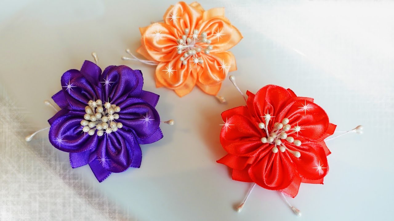 DIY how to make beautiful ribbon flowers, embriodery design, hair band making