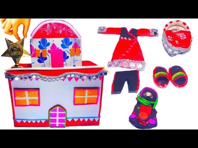 Diy!How to make cardboard house. clay miniature doll, readymade,shoes, Paris tutorial