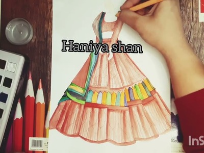 Draw lenenga with embroidery. Full lenenga illustration with watercolor full embroidered #tutorial