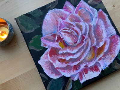 How to paint Enlarge Pink Rose | Acrylic painting. Michelle Art. #7