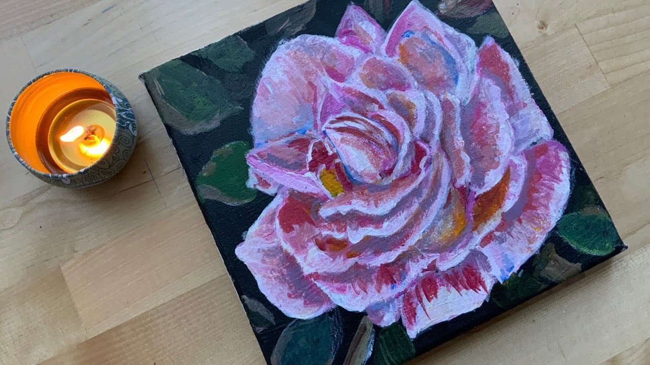 How to paint Enlarge Pink Rose | Acrylic painting. Michelle Art. #7