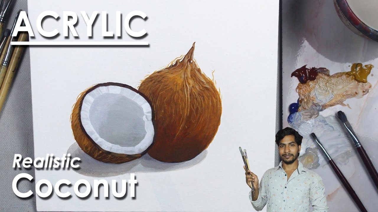 How to Paint Realistic Coconut in Acrylic | step by step Painting | Supriyo