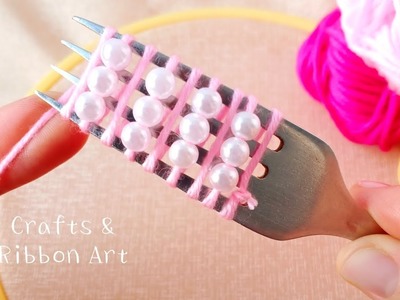 It's so Cute !! Superb Woolen Flower Craft Idea with Fork - Hand Embroidery Amazing Flower Design