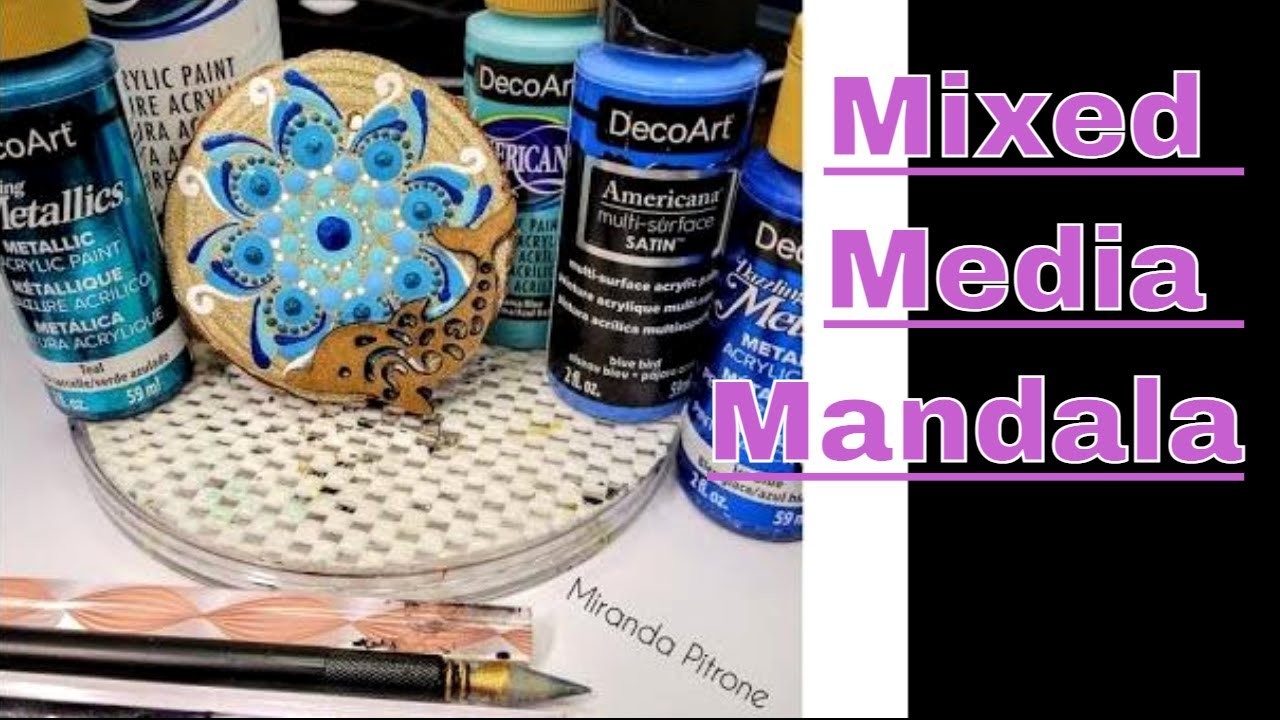 Mixed Media Dolphin on Wood Slice ~ Blue Dot Mandala by Miranda Pitrone ~ Various Dotting Tools