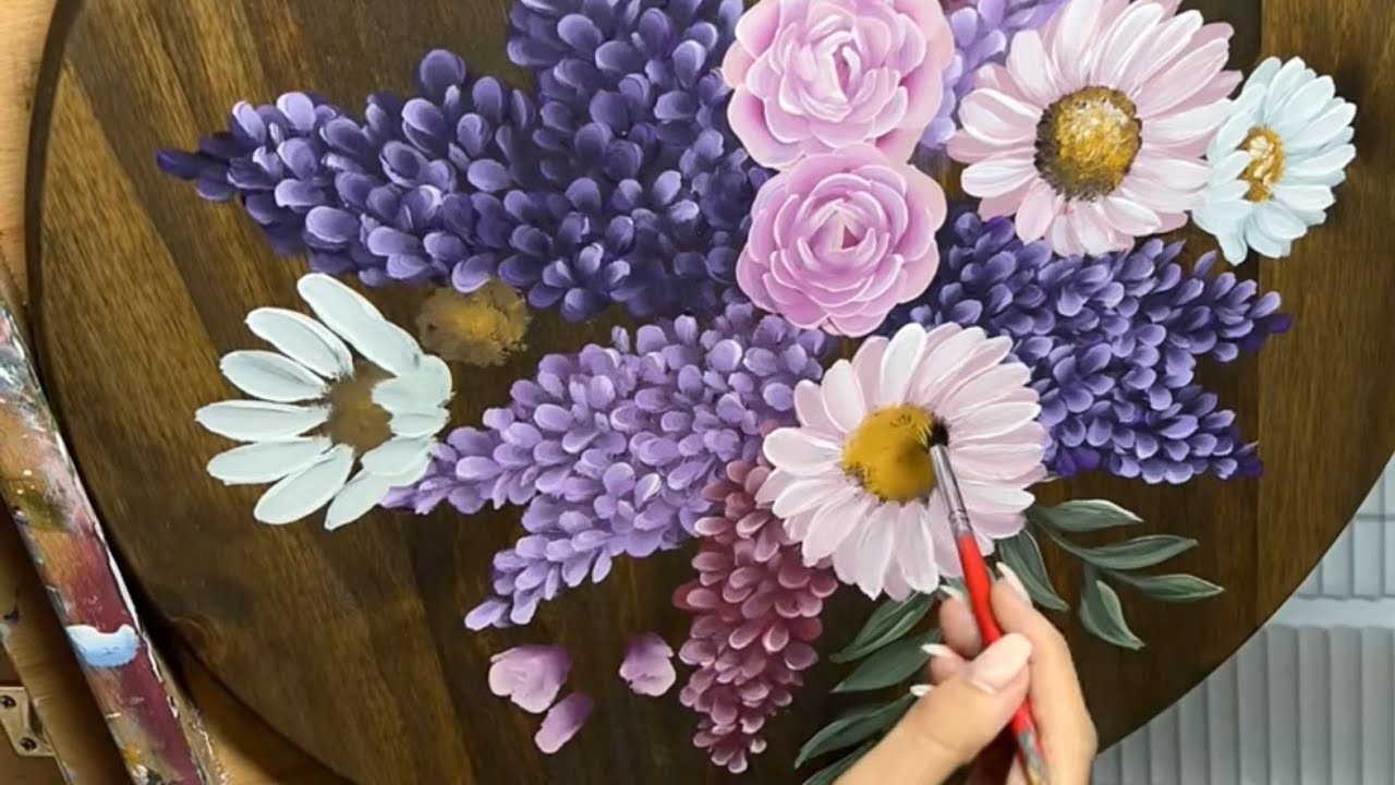 One Stroke Acrylic Painting | Rose ???? painting on wooden Tray | painting techniques.