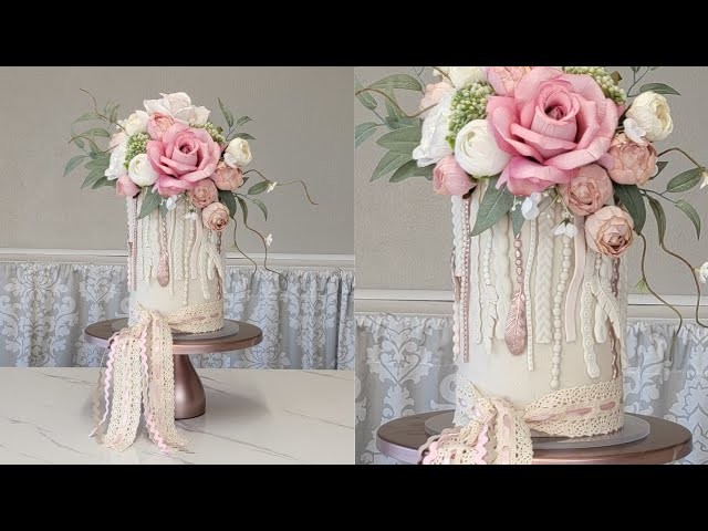 Romantic Shabby Chic Boho Ribbon Fringe Cake | Cake Trends | Cake Decorating Tutorial