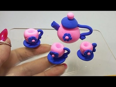 Satisfying Diy how to make polymer Clay miniature kitchen set toys|tea set|Claysecrets|