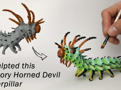 Sculpting a Caterpillar The Hickory Horned Devil  – Citheronia regalis - @LifeofClay