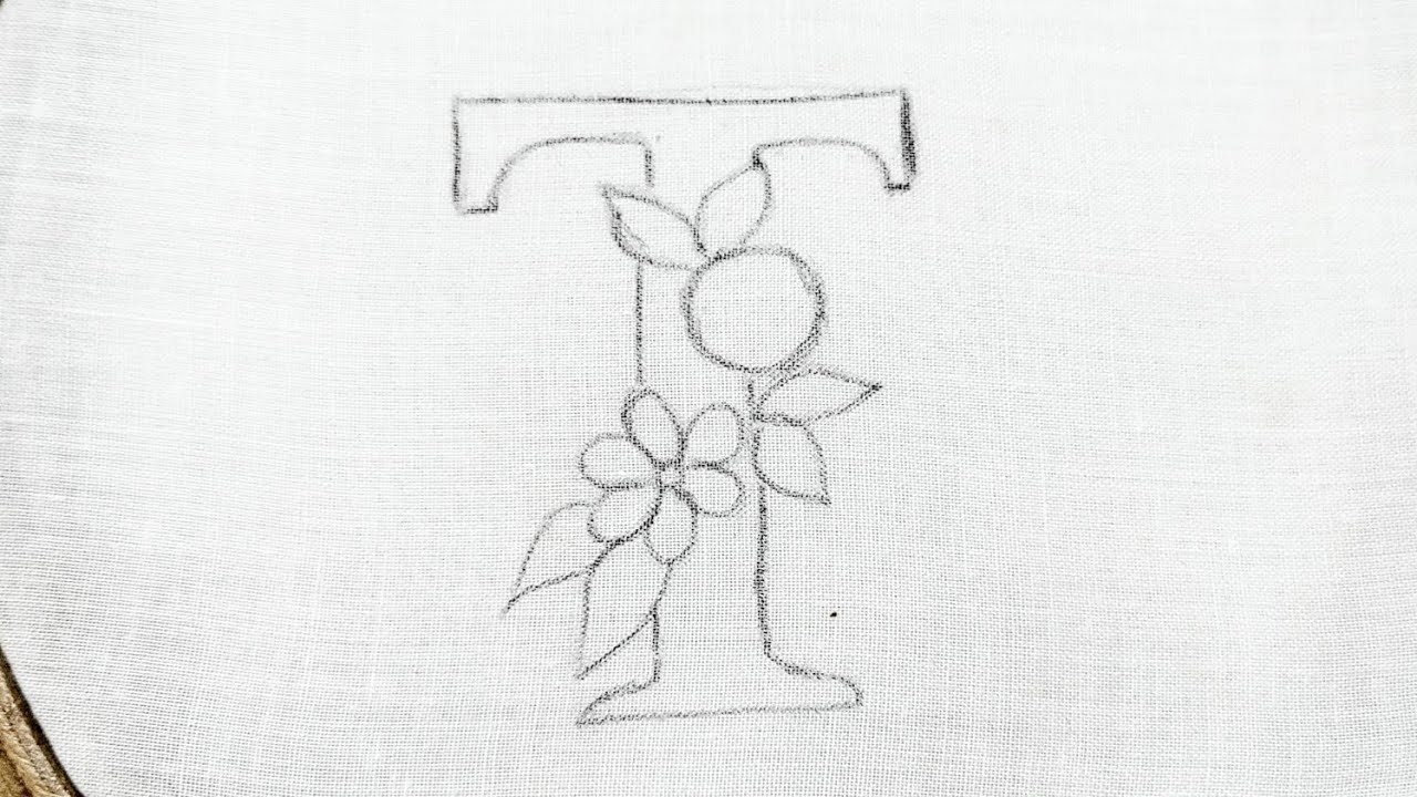 Small 'T' Monogram Design for Pillow Covers, Caps, Table Mats & Handkerchief (Hand Embroidery Work)