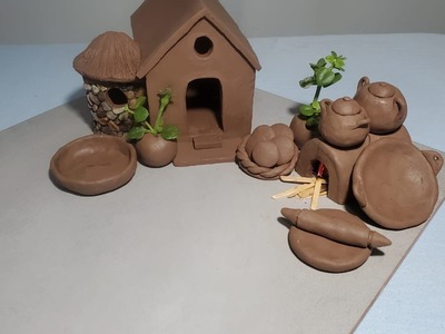 Technique for building a clay house in the village, ideas with clay, ceramic modeling