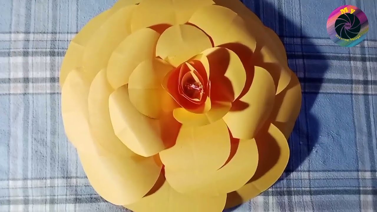 Yellow Gaint Paper Flower || How to Make Aurora Paper Flower || Easy  Backdrop Paper Flower