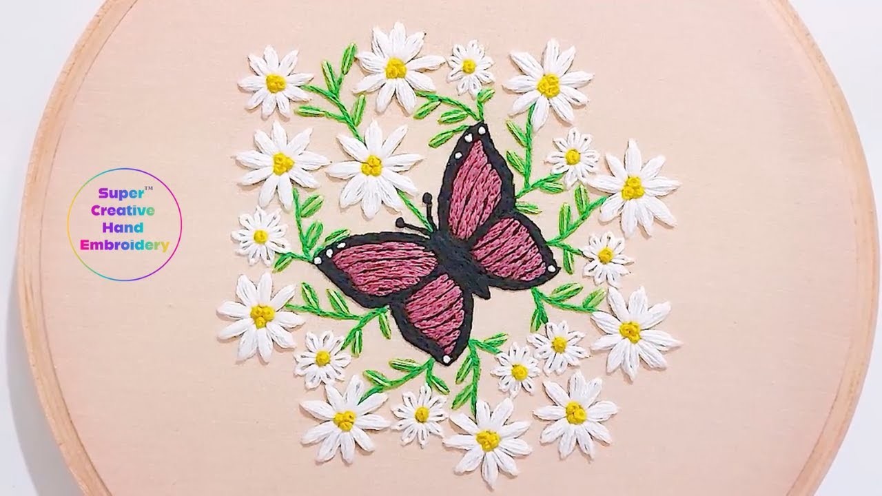????????Amazing fancy butterfly stitch with beautiful flower design easy tutorial hand  embroidery video????????