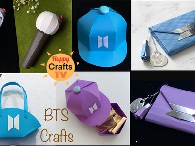 BTS Paper Crafts DIY including BTS army bomb, BTS hat box, BTS gift bag and BTS wallet