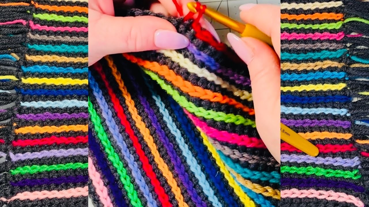 Crochet Beginner Rainbow Scarf.Placemat. Easy Crochet Stitch