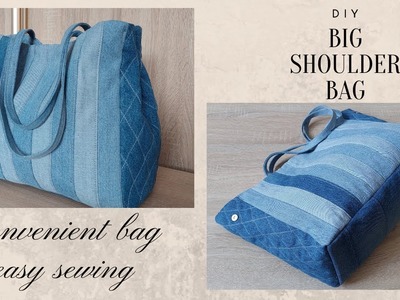DIY Big Easy no zipper Denim Shoulder.Tote.Shopping.Beach Bag sewing tutorial out of old jeans