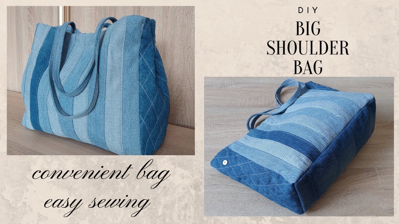 DIY Big Easy no zipper Denim Shoulder.Tote.Shopping.Beach Bag sewing tutorial out of old jeans