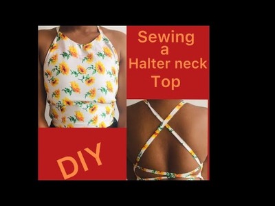 DIY: halter neck top pattern and sewing. Summer backless top tutorial