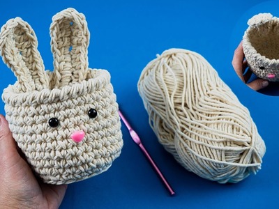 Mini crochet bunny basket simple and easy - DIY a gift!