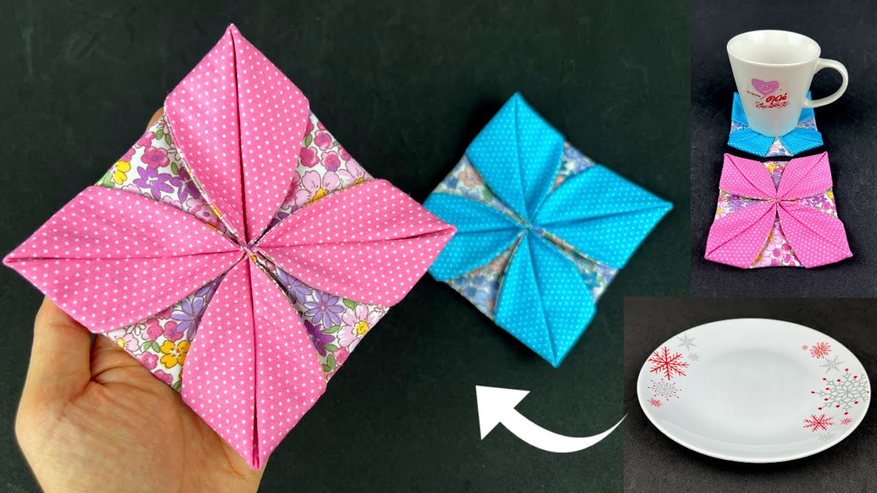 Pattern from Dish for DIY Flower Fabric Coasters .How to make Fabric Coaster Sewing Tutorial.