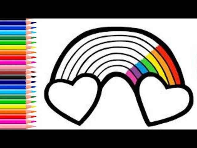 Rainbow heart clouds drawing, painting & coloring for kids, toddlers | come & draw with me,