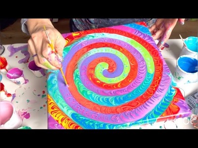 Rainbow Spiral Ring Pour ???? AMAZING RESULTS ???? acrylic paint pour, abstract fluid art