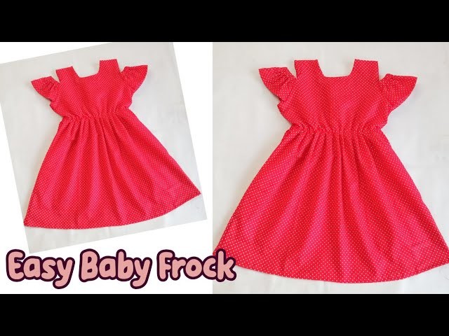 Very Easy Cold-shoulder Baby Frock cutting and Stitching. 3 year old girl Dress design step by Step