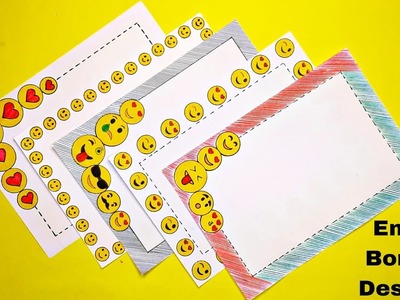 5 emoji border design on paper.Project border design paper.school file decoration idea #borderdesign
