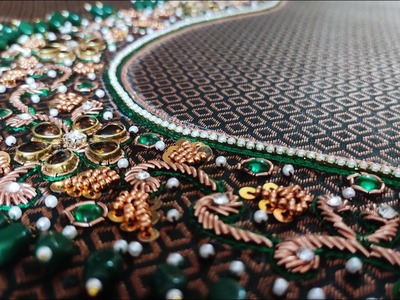 Copper zardosi floral embroidery | green zardosi embroidery | #61 #maggamwork #nikidesigners