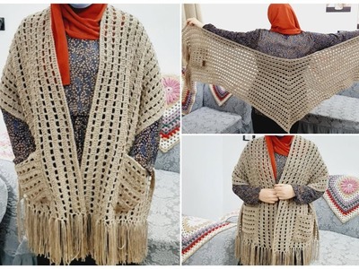Crochet Simple And Elegant Shawl with pockets Mother's Day Gift Idea