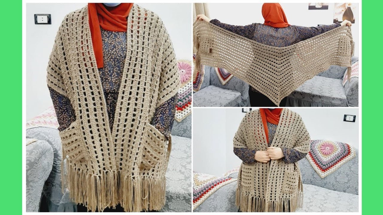 Crochet Simple And Elegant Shawl with pockets Mother's Day Gift Idea
