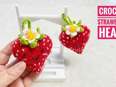 Crochet strawberry heart keychain