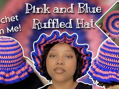 Crochet with me! | Pink and Blue Ruffled Hat | Music Vlog
