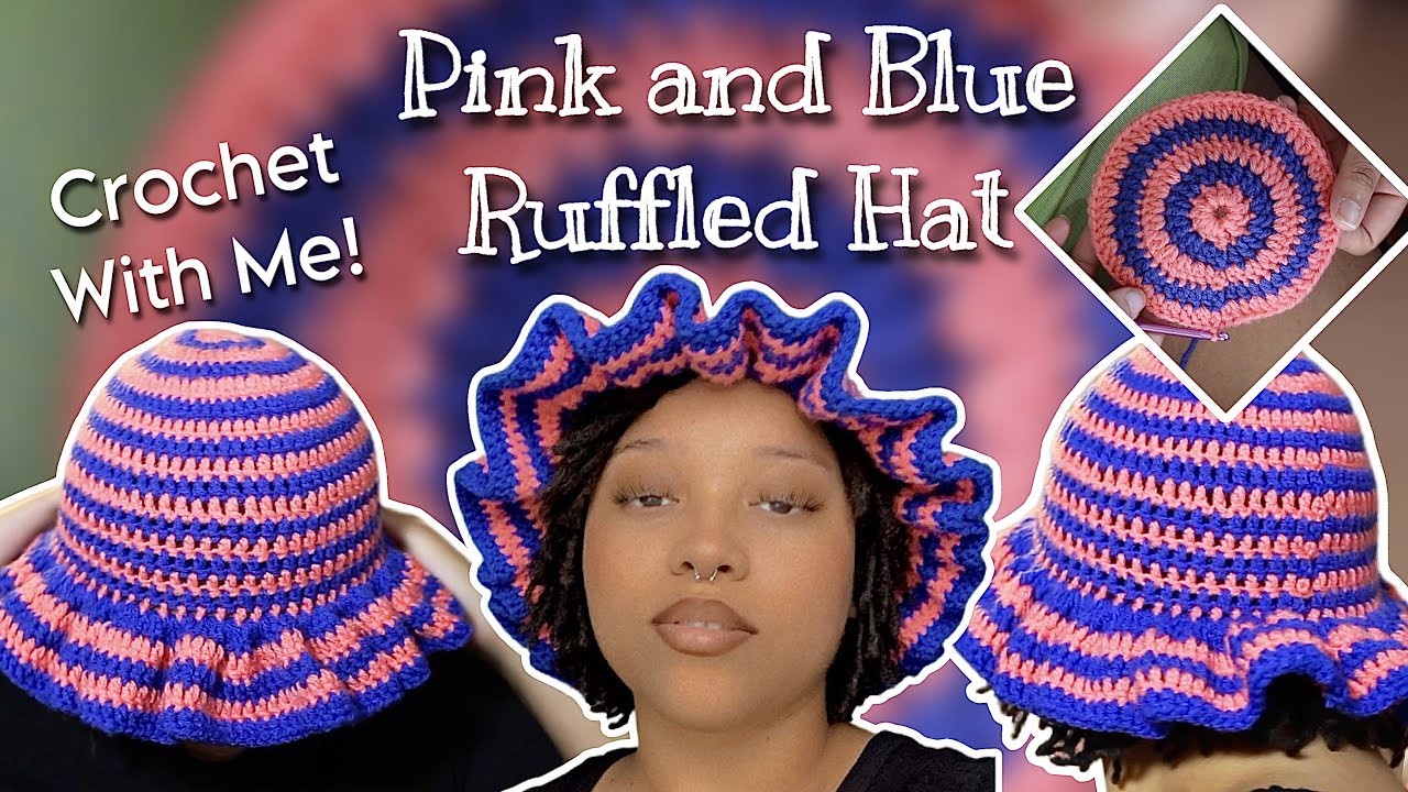 Crochet with me! | Pink and Blue Ruffled Hat | Music Vlog