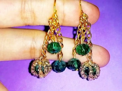 Earring. Green & Golden. hand made. beads design