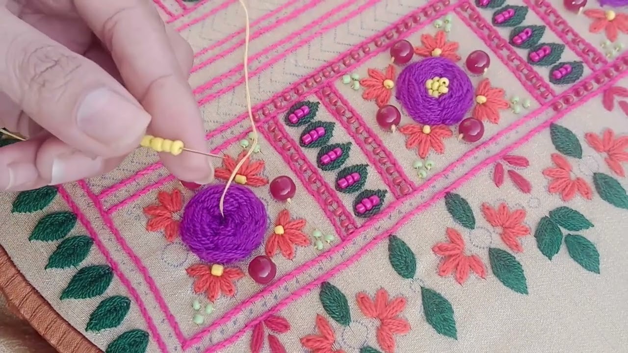 Hand Embroidery with beads Latest Design.  new flower embroidery for beginners