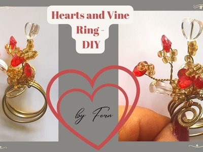Hearts and Vine Ring BeadTutorial.Anillo de corazones y vid.Tutorial de abalorios de alambre de oro