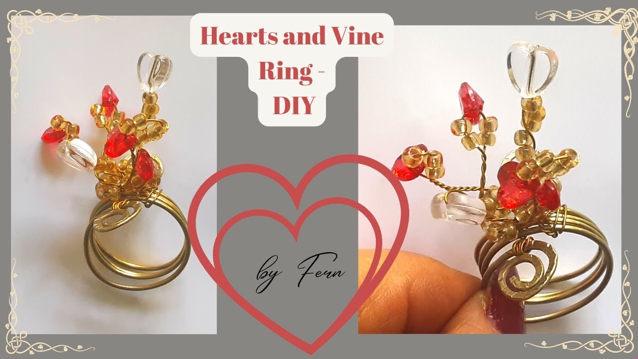 Hearts and Vine Ring BeadTutorial.Anillo de corazones y vid.Tutorial de abalorios de alambre de oro