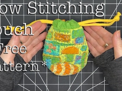 How to Make a Slow Stitching Rounded Drawstring Pouch-Beginner Friendly Textile Art Collage