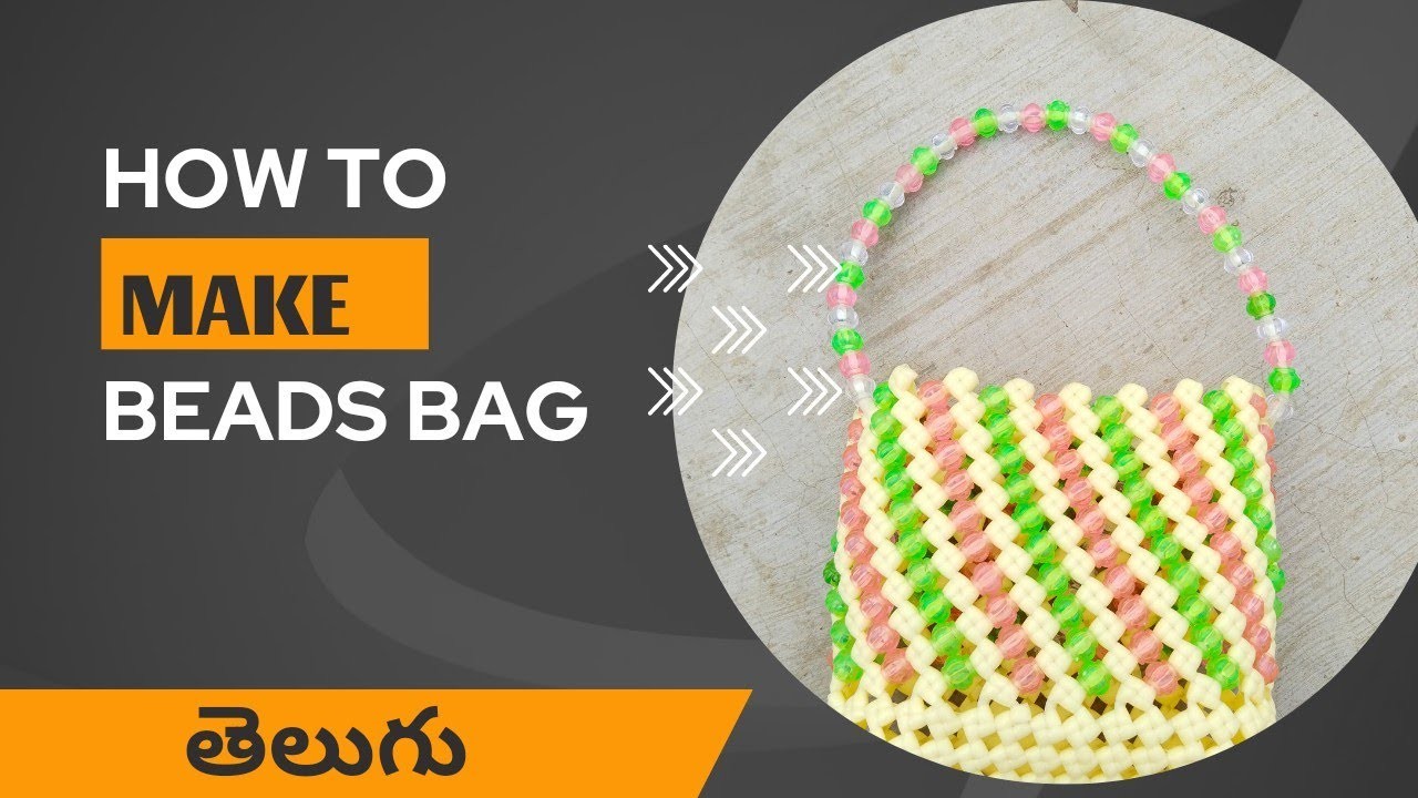 How to make Beads Wire Bag.cross line beads bag. mini bag. Telugu