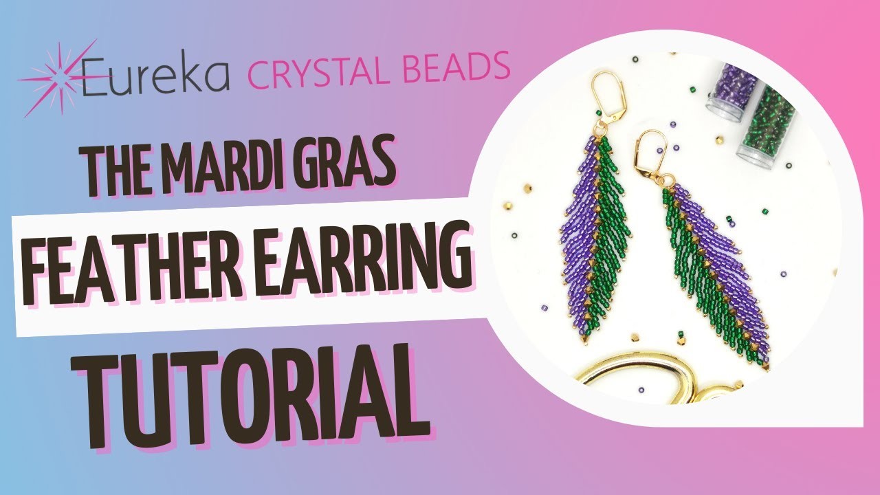 ???? Mardi Gras Feather Earrings ⚜???? Learn St Petersburg Chain Beading Stitch - forward & backward!