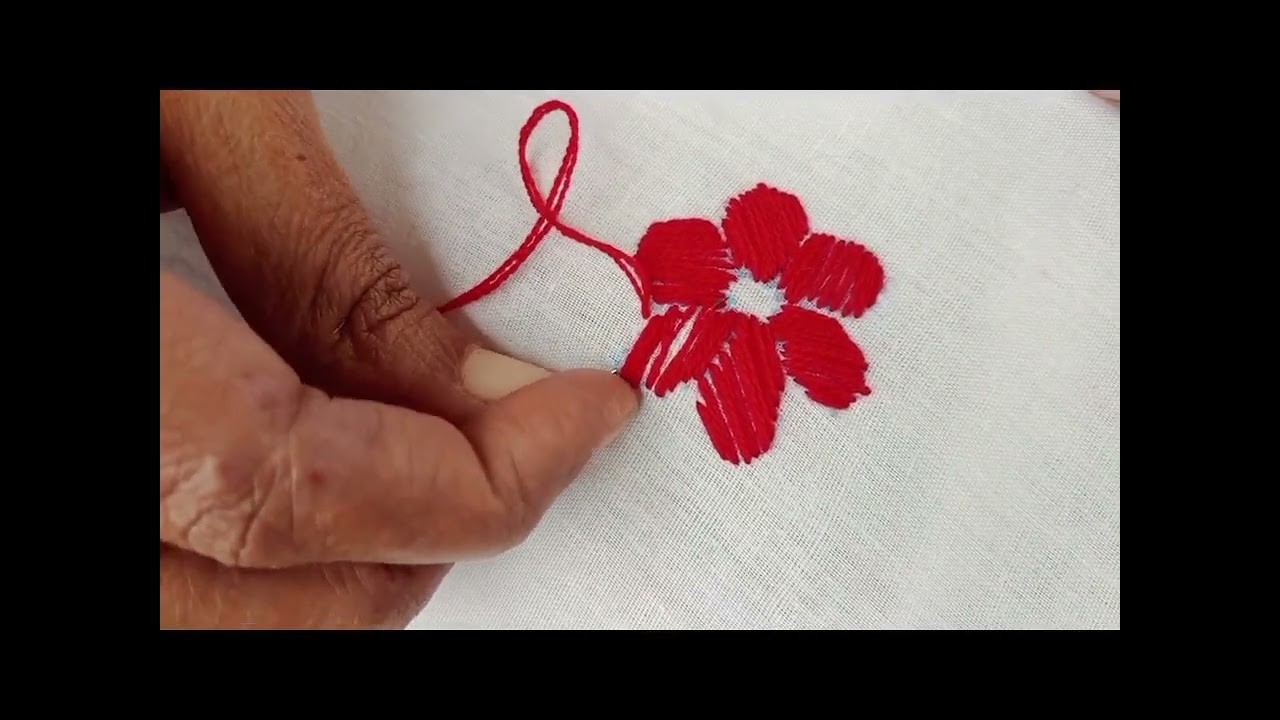 Red flower making hand embroidery work design. easy flower design with beads