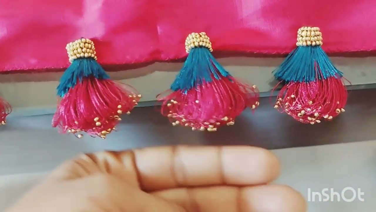 Sugar beads saree tassel#bridal saree kuchu design#using normal needle