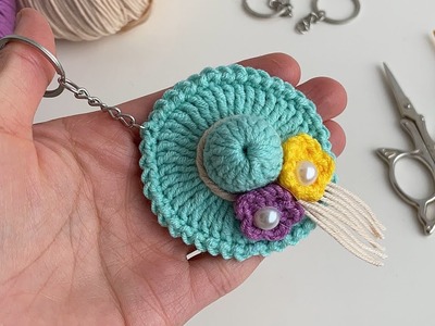 Very cute hat key making crochet keychain