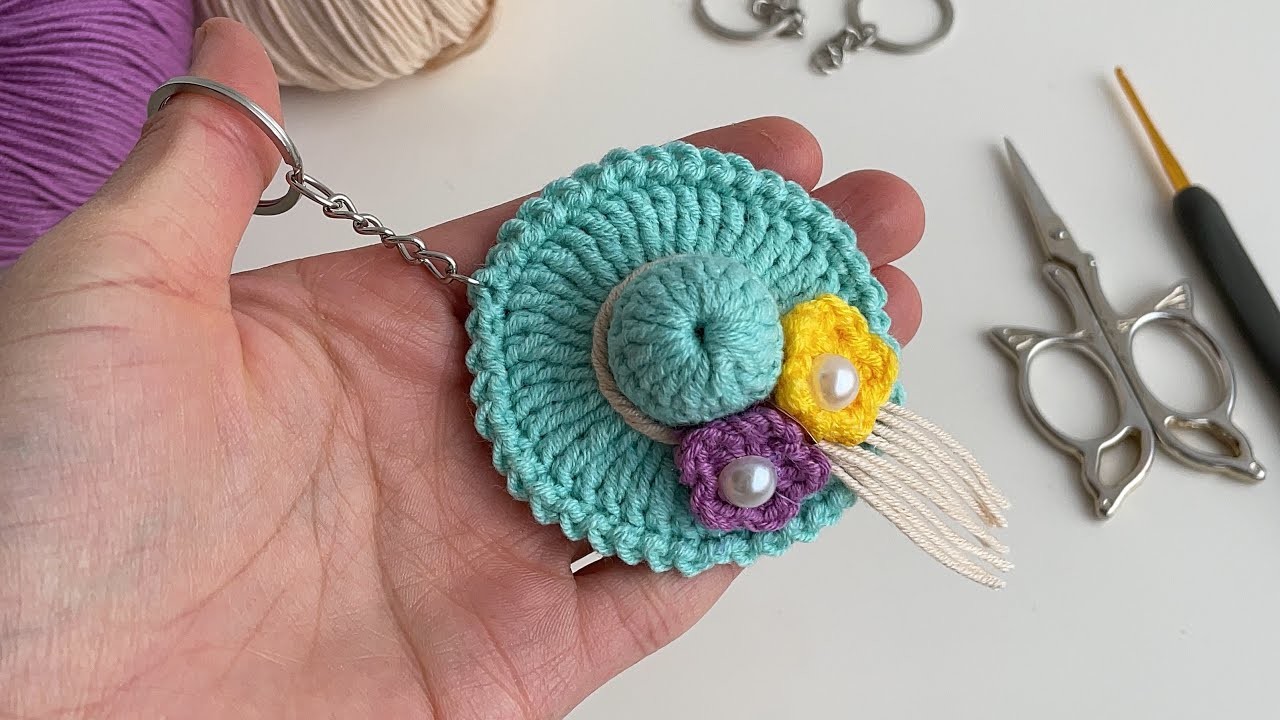 Very cute hat key making crochet keychain