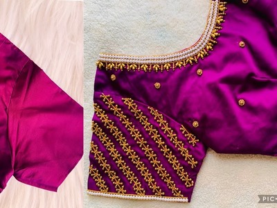 Very simple & easy aari work on stitched blouse wit normal needle #simple #easy #bridal#blousedesign