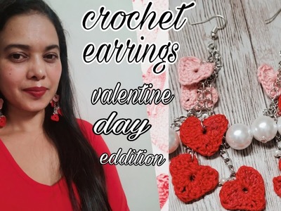 Vlentine day special earrings diy earrings crochet heart earrings