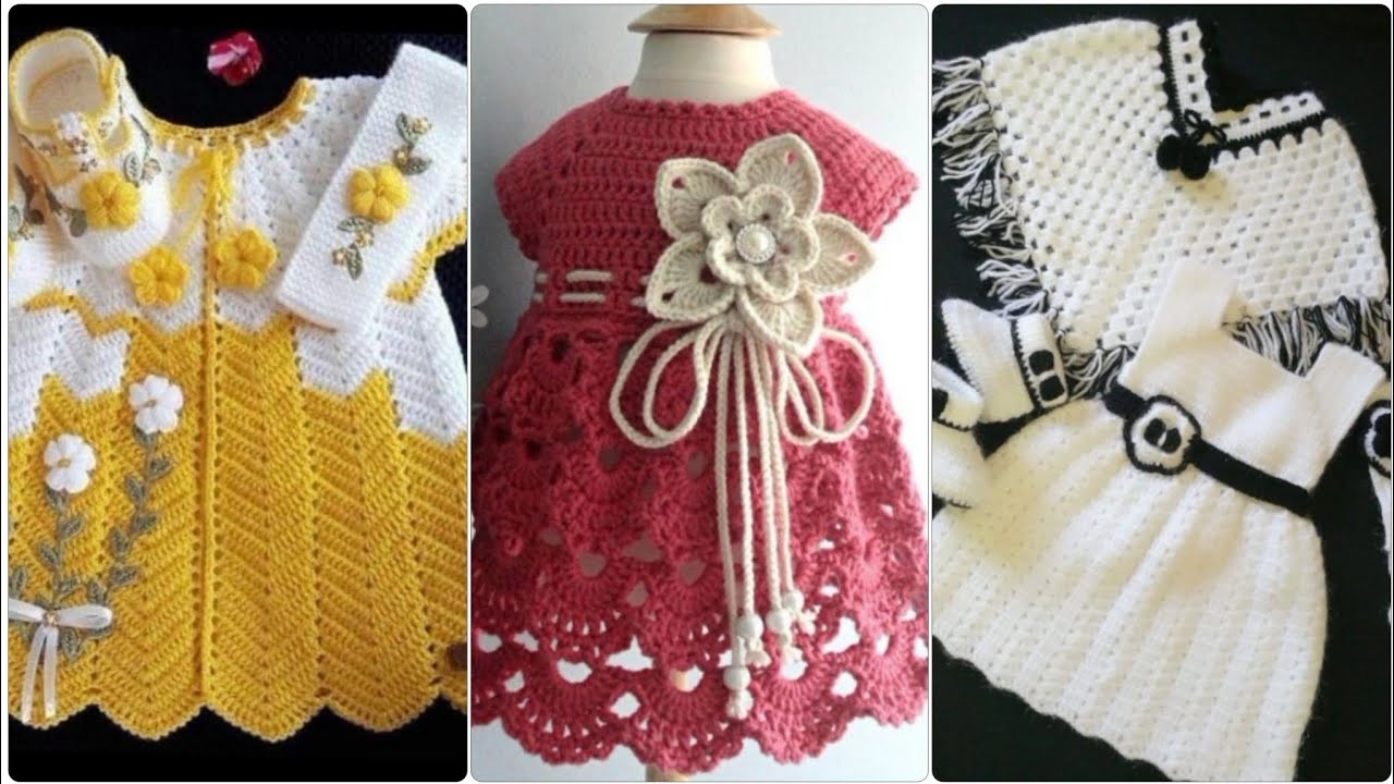 Beautiful latest baby girls crochet frocks pattern new designs.Crochet baby sweater designs 2023