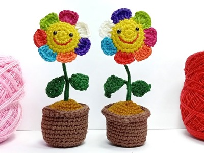Crochet Flower Pot || Easy Crochet Mini Flowers in a Pot Tutorial || A Tiny Flowers Amigurumi