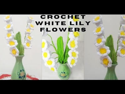 Crochet White Lilly flowers.merajut bunga lily putih @yunicrochet